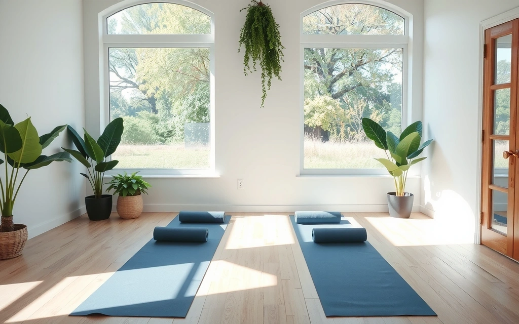 Holistic Yoga Studio interior with natural light and plants