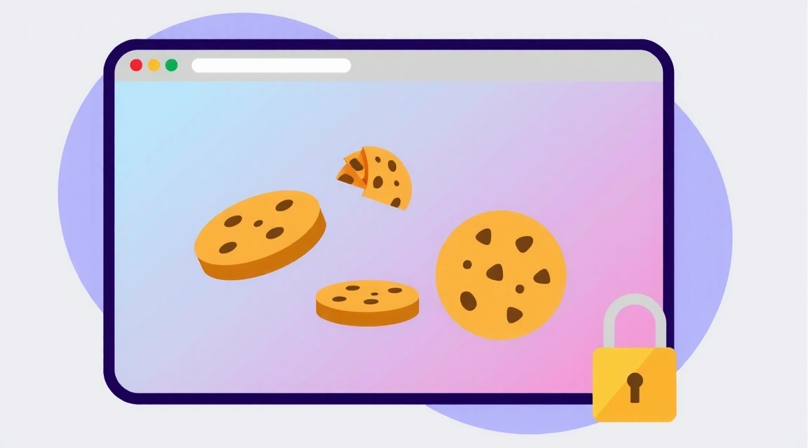 Digital representation of various types of cookies flowing into a browser window