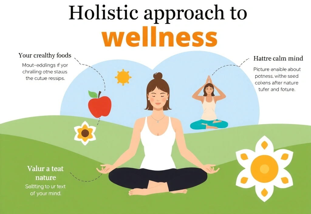 Holistic approach to wellness, showing elements like meditation, yoga, and healthy living