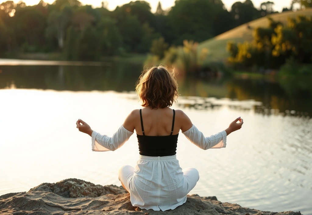 A person meditating in a peaceful setting, representing mindful living
